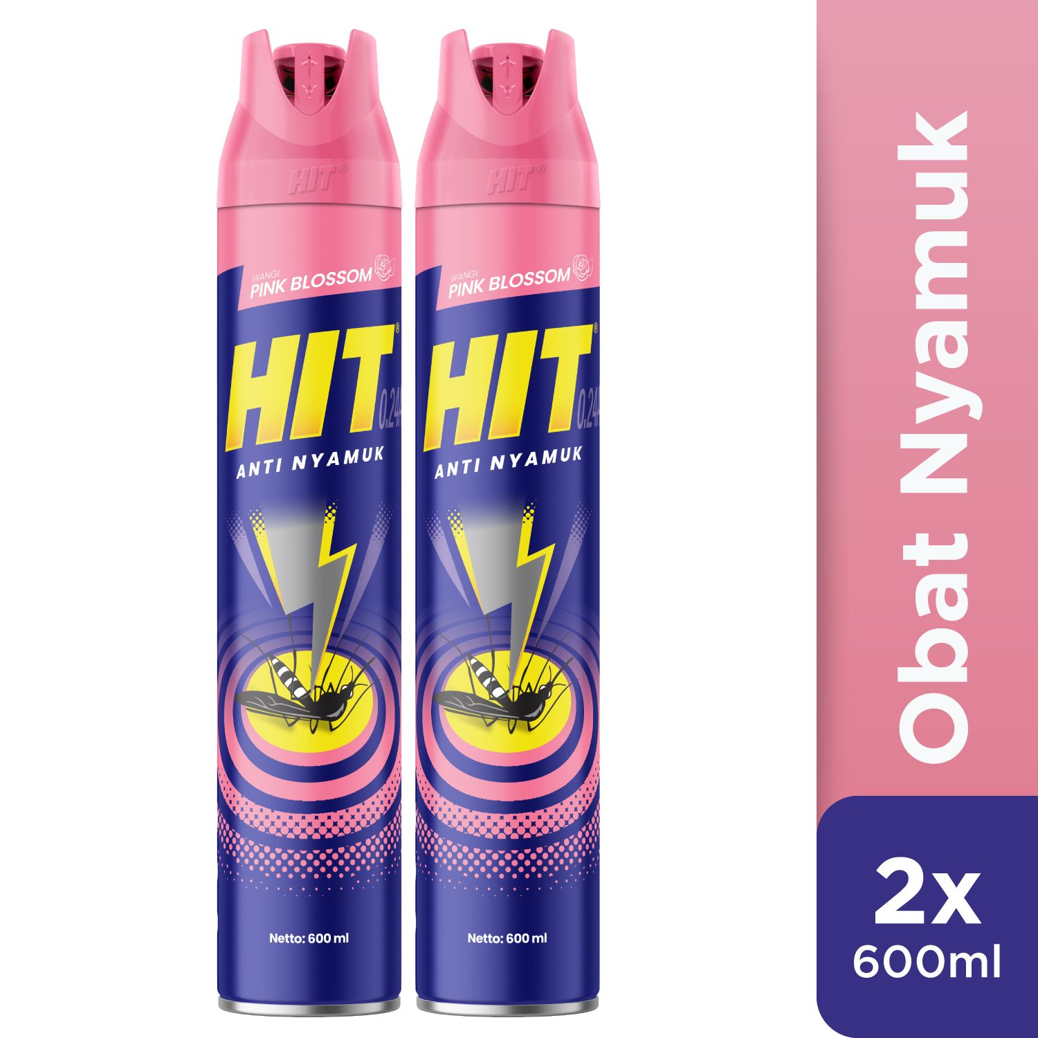 HIT Aerosol Expert Pink Blossom 600ml - Obat Nyamuk - Bunuh Nyamuk Penyebab Demam Berdarah (DBD) X2 - 1