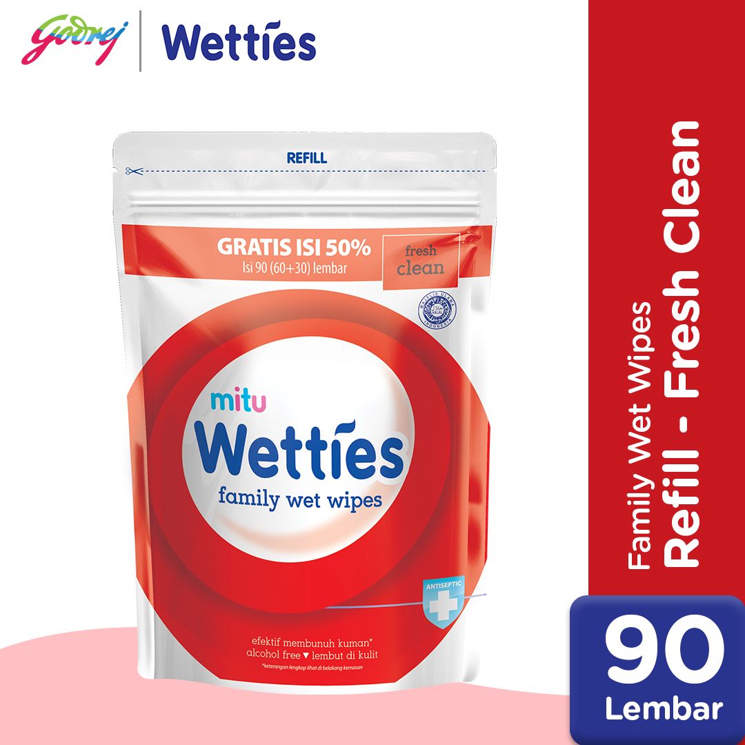 Mitu Wetties Antiseptic Family Wet Wipes Fresh Clean Refill 90'S - Tisu Basah Keluarga - 1