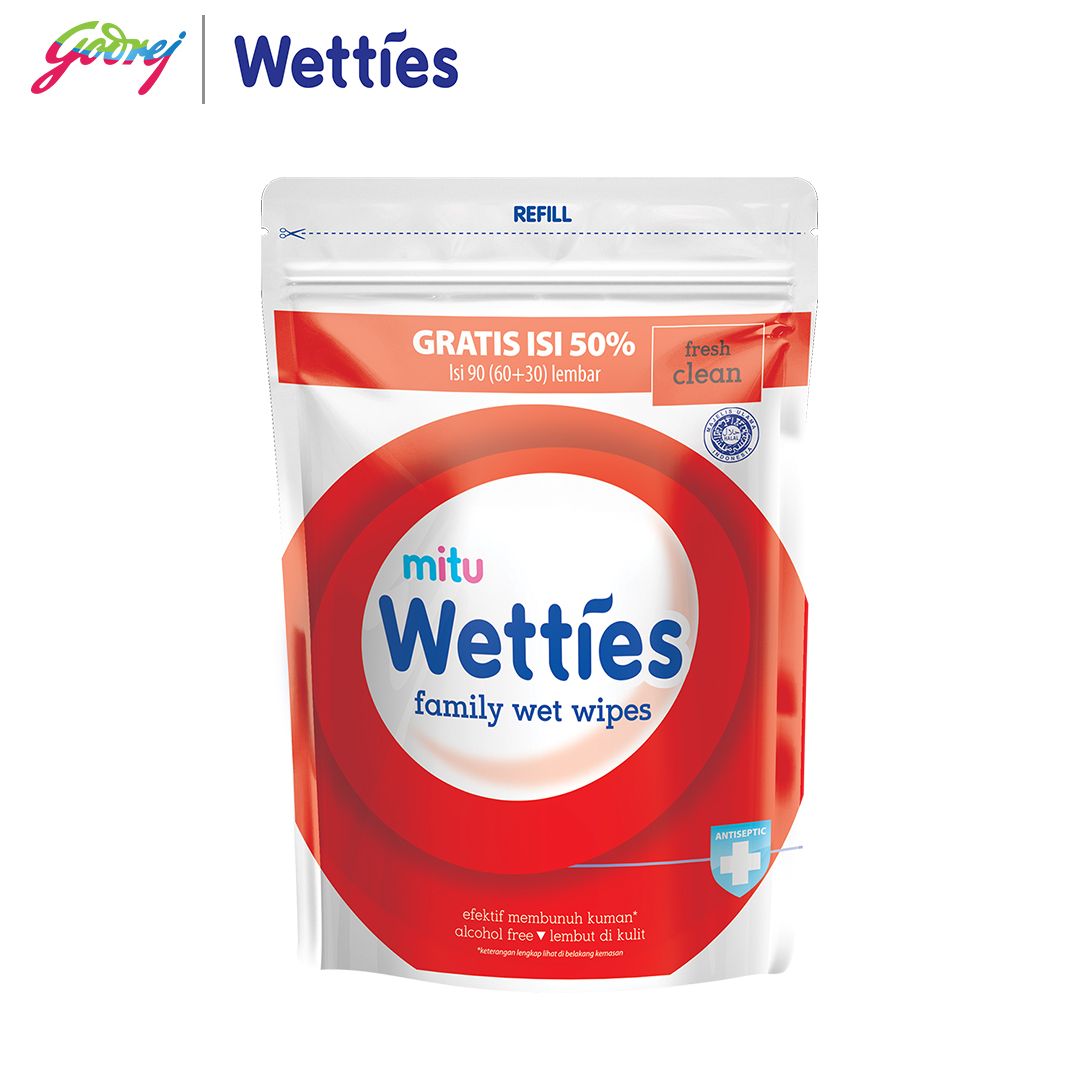 Mitu Wetties Antiseptic Family Wet Wipes Fresh Clean Refill 90'S - Tisu Basah Keluarga - 2