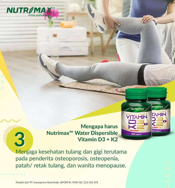 Nutrimax Water Dispersible Vitamin D3 + K2 Kalsium Calcium Kesehatan Tulang Osteoporosis Lansia - 4