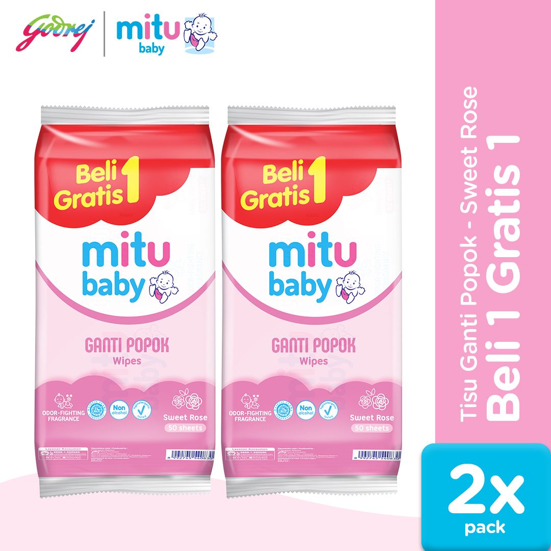 Mitu Baby Tisu Basah Ganti Popok Sweet Rose 50'S Beli 1 Gratis 1 - Tisu Basah Bayi x2 - 1