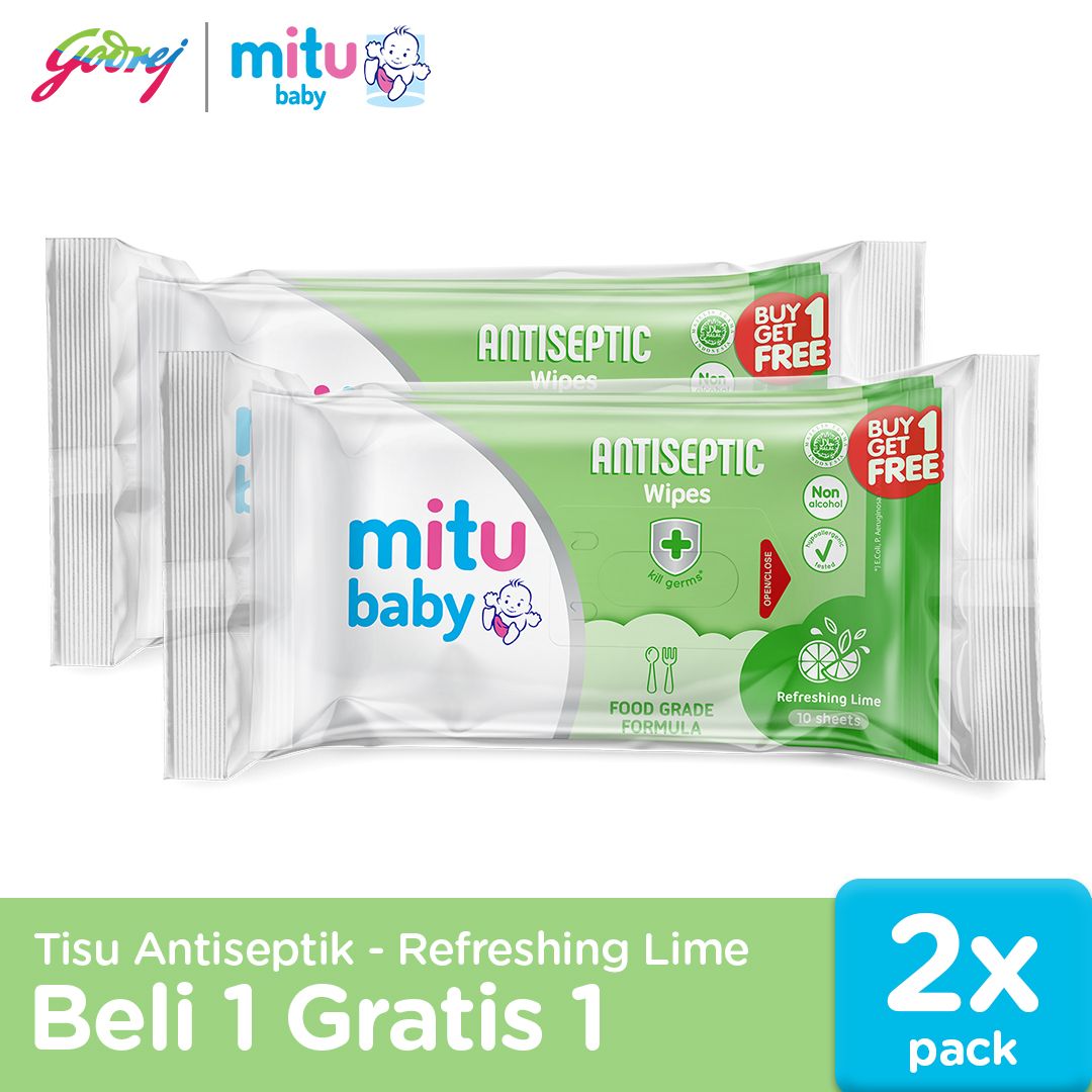 Mitu Baby Antiseptic Wipes Refreshing Lime 10'S Beli 1 Gratis 1 - Tisu Basah Bayi x2 - 1