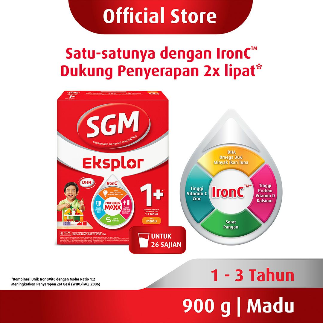 SGM Eksplor 1+ dengan IronC Susu Pertumbuhan Rasa Madu 900GR - 1