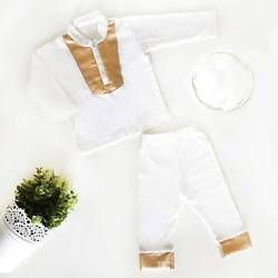 J-Baby Baju Lebaran Idul Fitri Anak Bayi Laki Set Koko White Gold Kado 0-3 Bln Free Legging Tanpa Gift Box