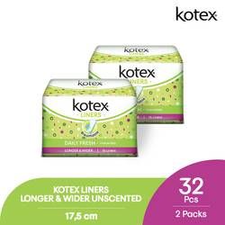 Kotex Liners Longer & Wider Unscented 32s 2 Pack