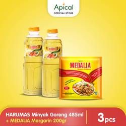 Harumas Minyak Goreng Botol 485ml 2pcs + Medalia Margarin 200gr 1pcs