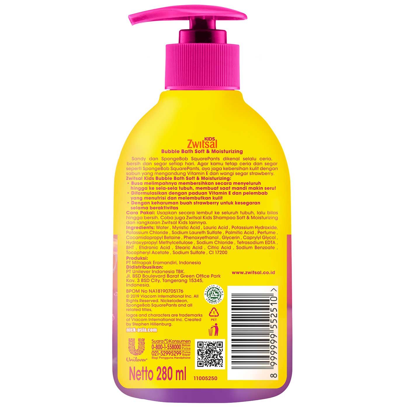 Zwitsal Kids Bubble Bath Pink Soft & Moisturizing 280ml - 4