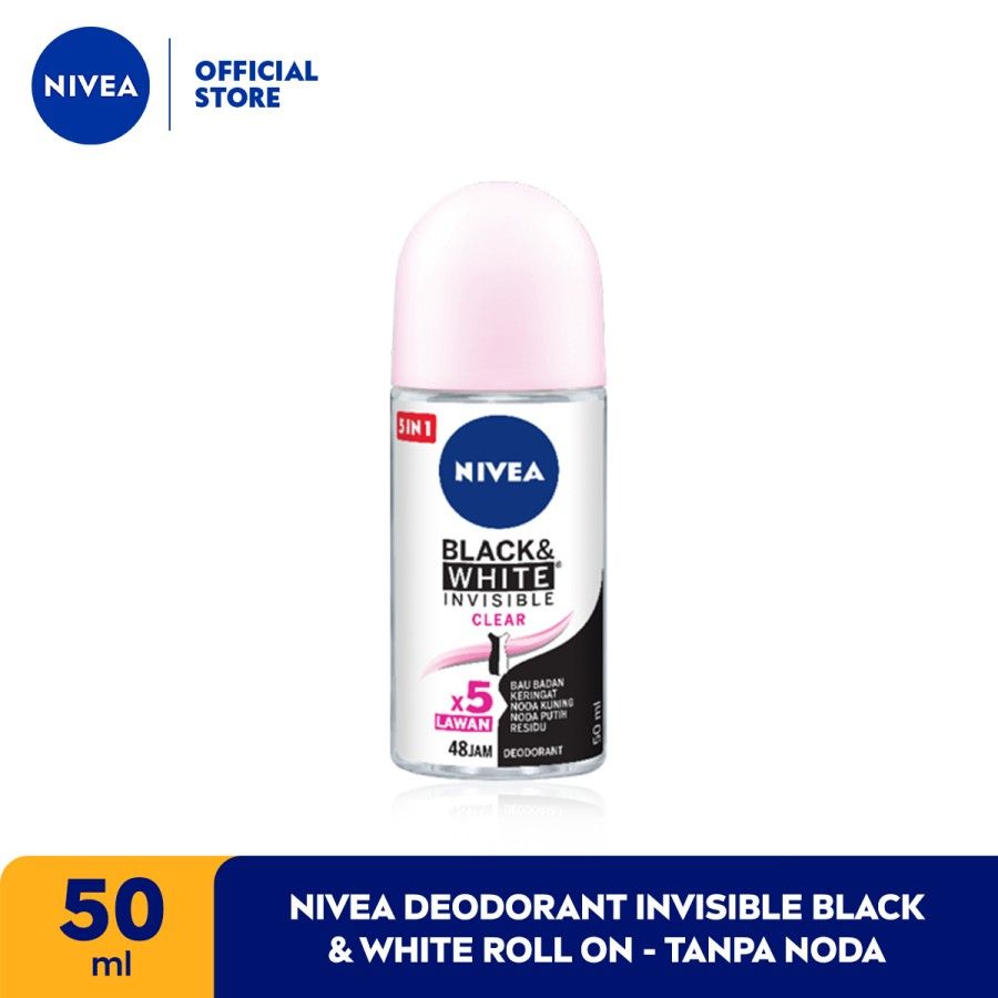 NIVEA Deodorant Invisible Black & White Roll On 50ml - Tanpa Noda - 1