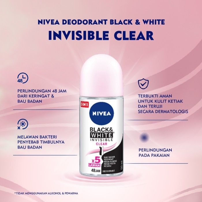 NIVEA Deodorant Invisible Black & White Roll On 50ml - Tanpa Noda - 3