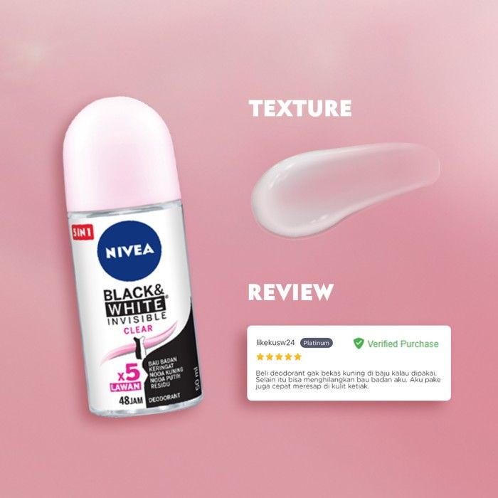 NIVEA Deodorant Invisible Black & White Roll On 50ml - Tanpa Noda - 5