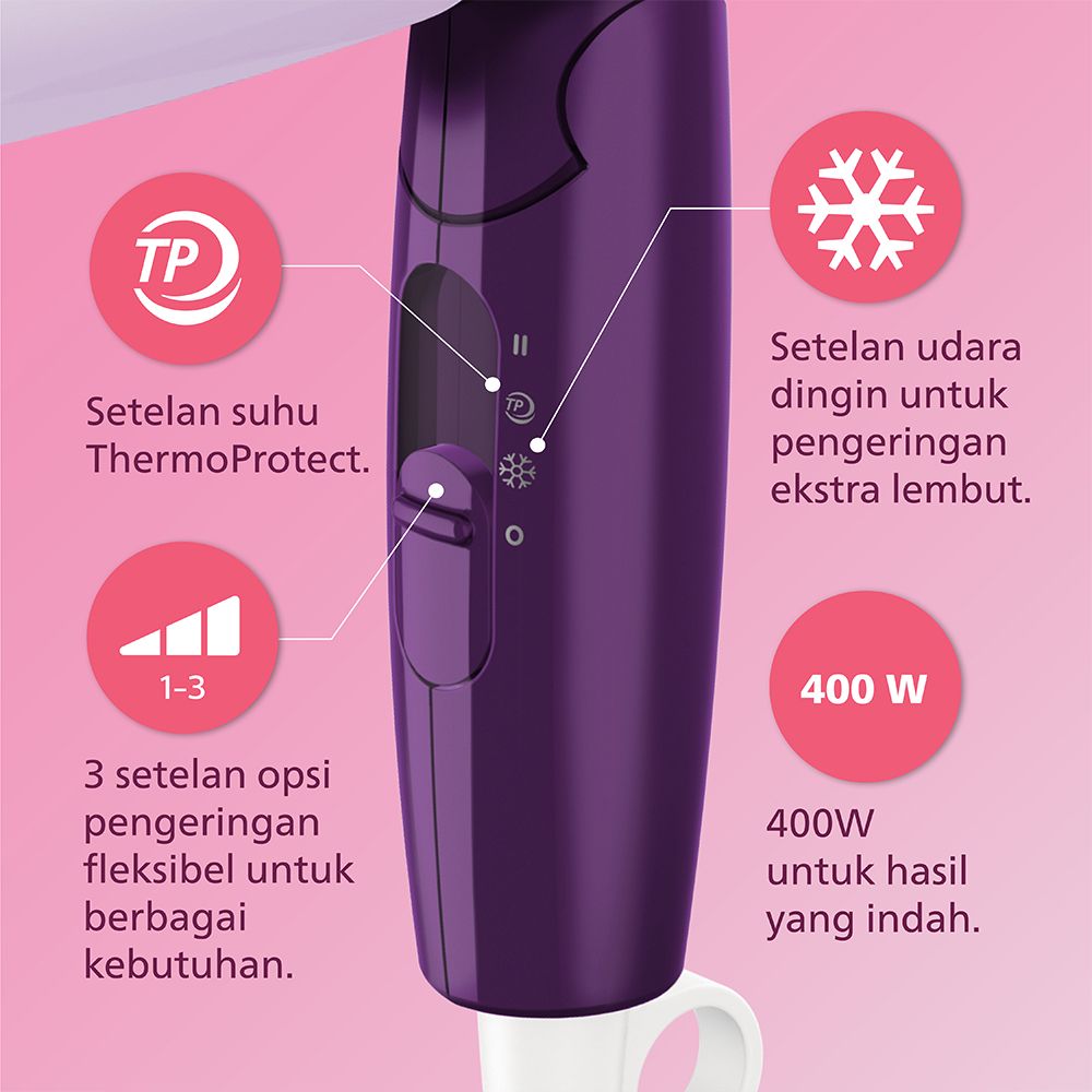 Philips Essential Care Hair Dryer Ungu HP8126/02 Pengering Rambut - 3