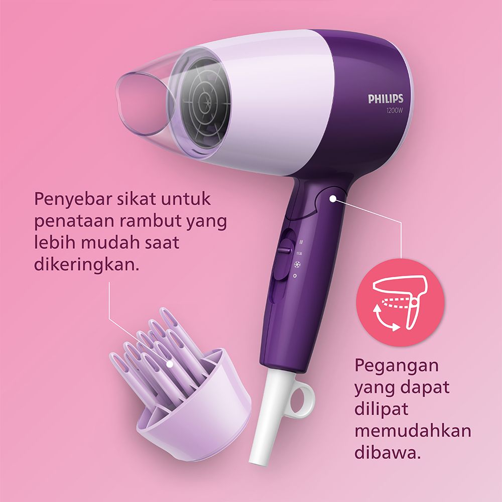 Philips Essential Care Hair Dryer Ungu HP8126/02 Pengering Rambut - 2