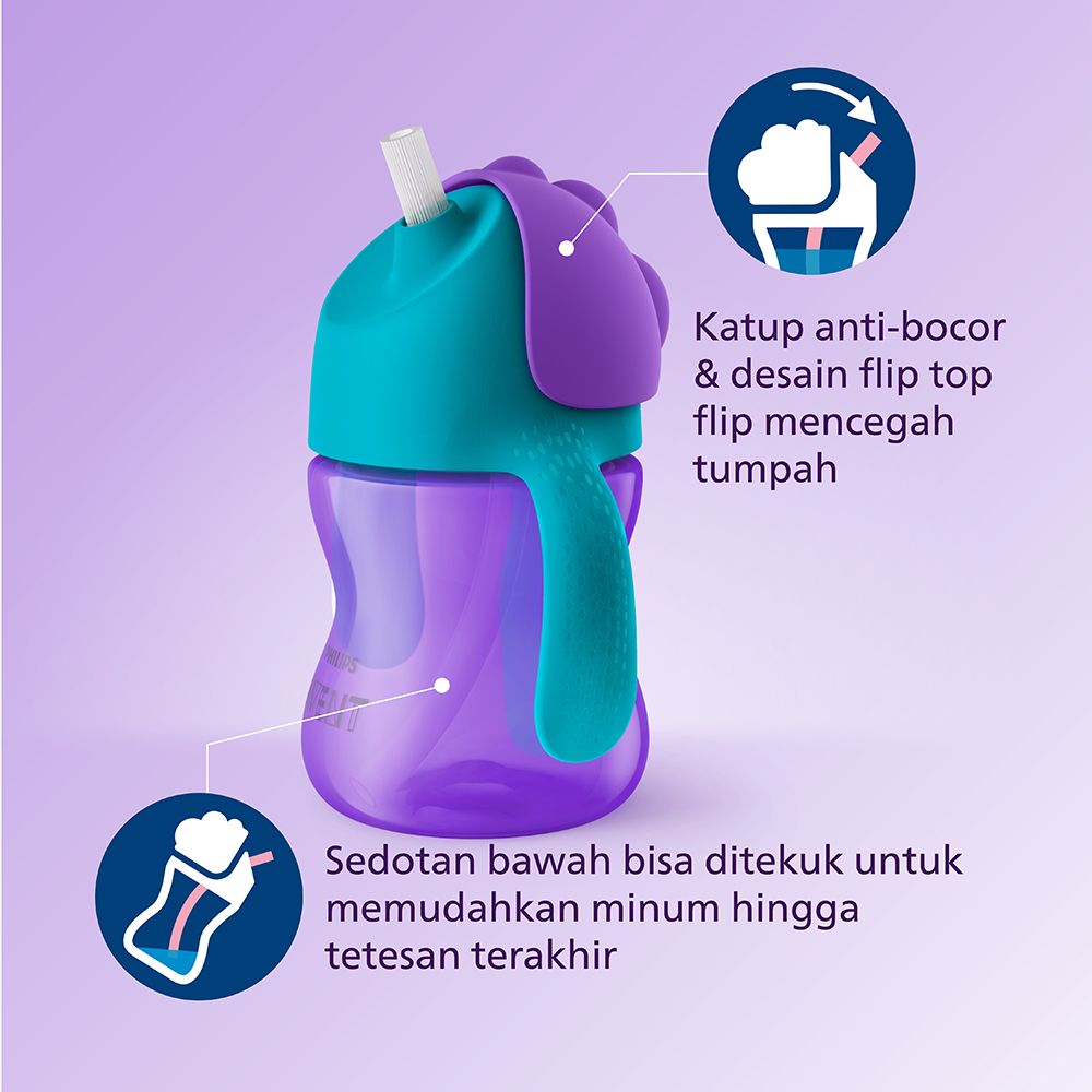 Philips Avent Straw Cup 200 ml Single Girl SCF796/02 Botol Minum Anak - 3