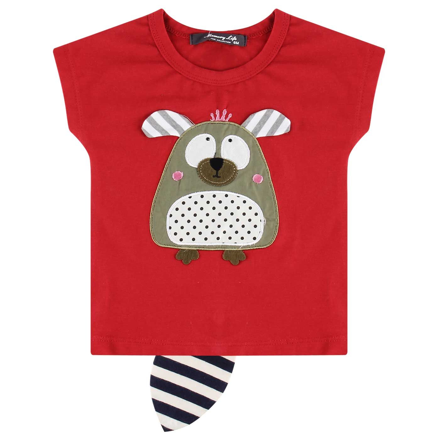 Kiddiewear Stripe Tail Baby Tshirt-Red-6M - 1