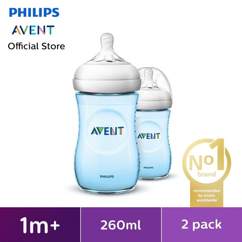 Philips Avent Natural Twin Bottle 1M+ 260ml Blue SCF695/23 Botol Susu - 1