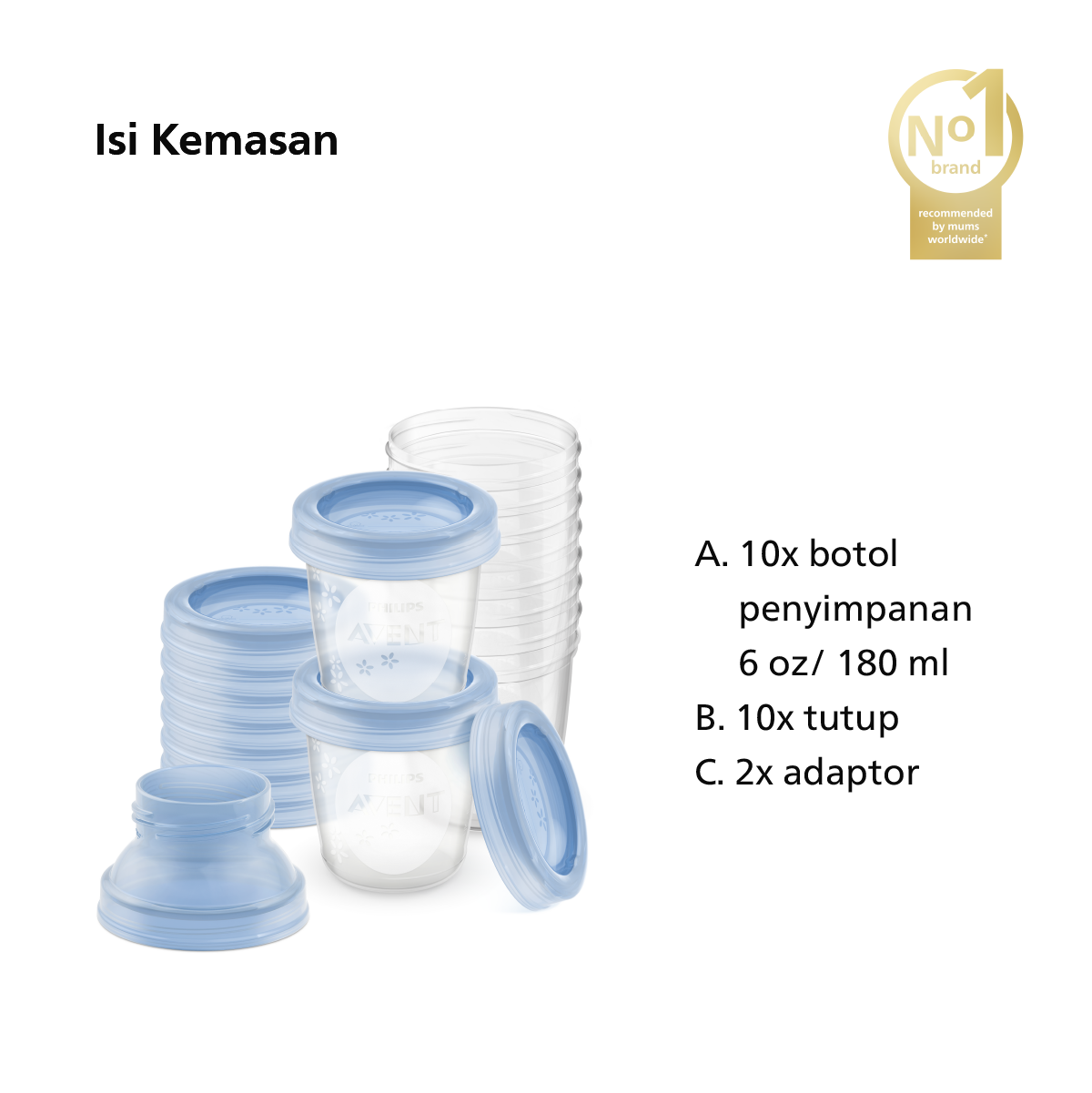 Philips Breast Milk Storage Cups 180ml/10 SCF618/10 Aksesori Pompa ASI - 2