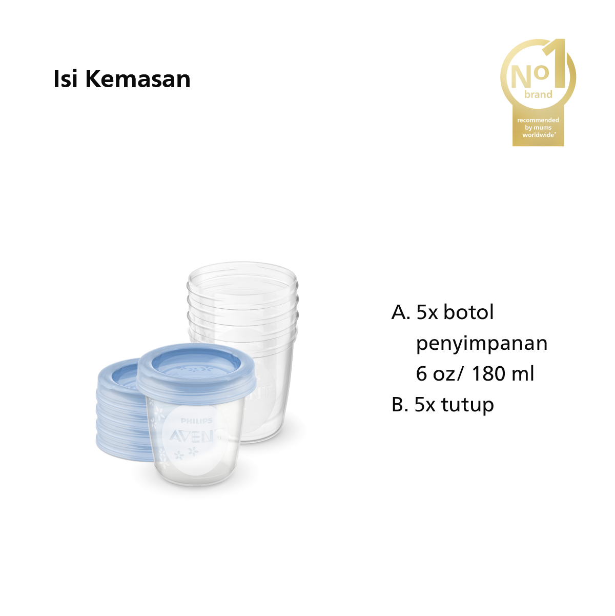 Philips Breast Milk Storage Cups 180ml/5 SCF619/05 Aksesori Pompa ASI - 2