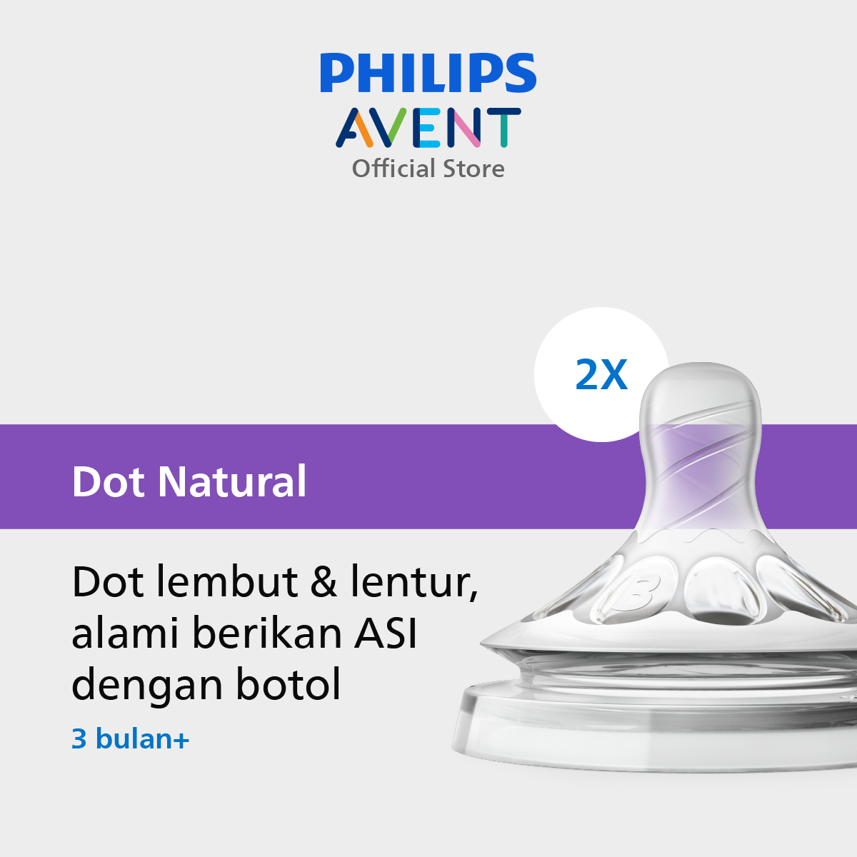 Philips Avent Teat Natural Medium Flow 3M+ SCF653/23 Dot Botol Bayi - 1