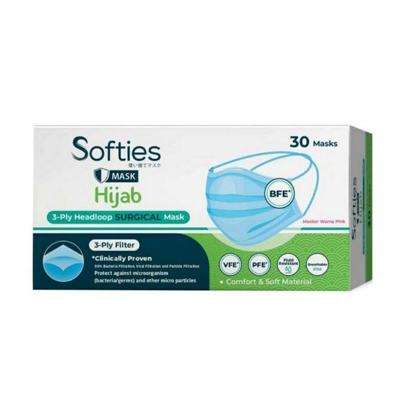 Softies Surgical Mask Hijab Headloop 30 Masker Medis - 1