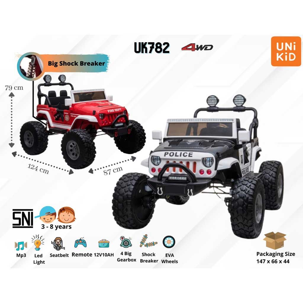 Unikid Mobil Aki Mainan Anak Remote Control Unikid Jeep Rubicon Unikid UK 782 Red - 2