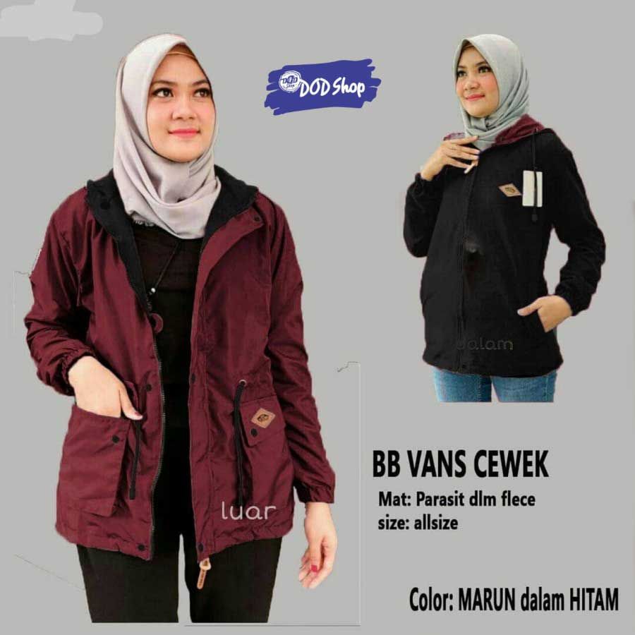 Jaket Parka Bolak Balik Wanita - Maroon-Hitam - 1