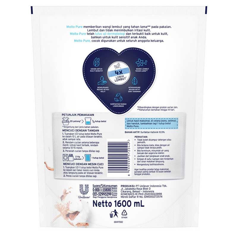 Molto Pelembut Softener Dan Pewangi Pure 1600Ml - 3
