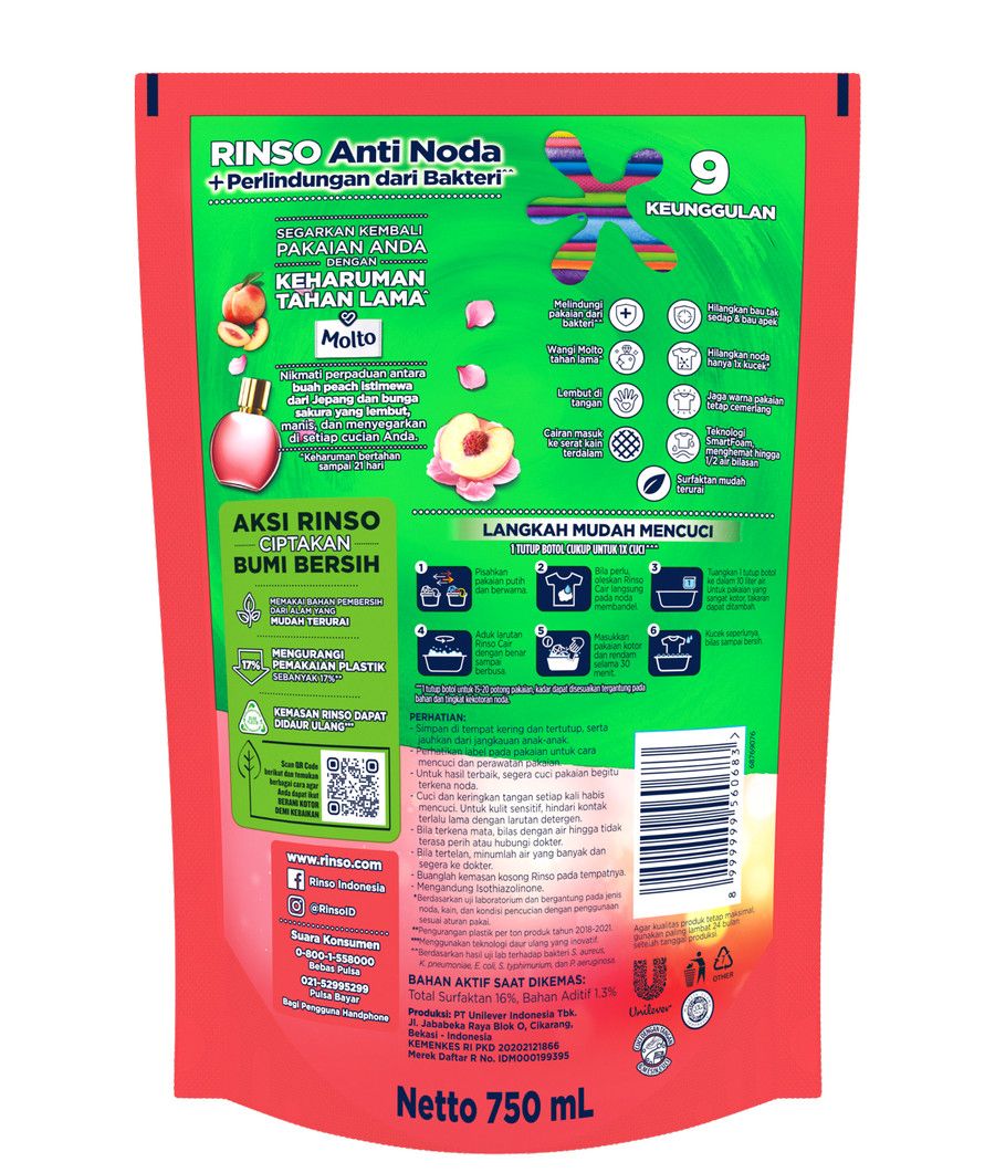 Rinso Molto Detergen Cair Japanese Peach 750Ml - 3
