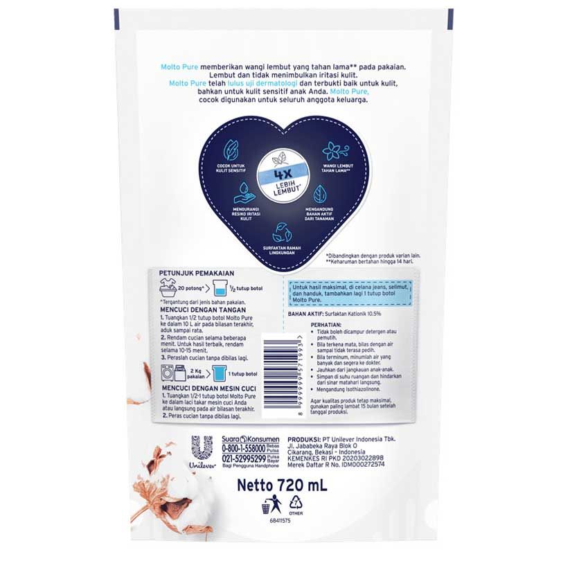Molto Pelembut Softener Dan Pewangi Pure 720Ml - 3