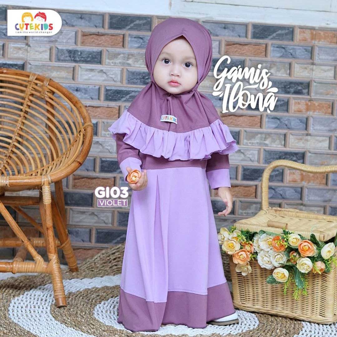 Cute Kids Set Gamis hijab Anak Setelan Gamis Hijab Anak Lucu GI03 Violet XL - 1