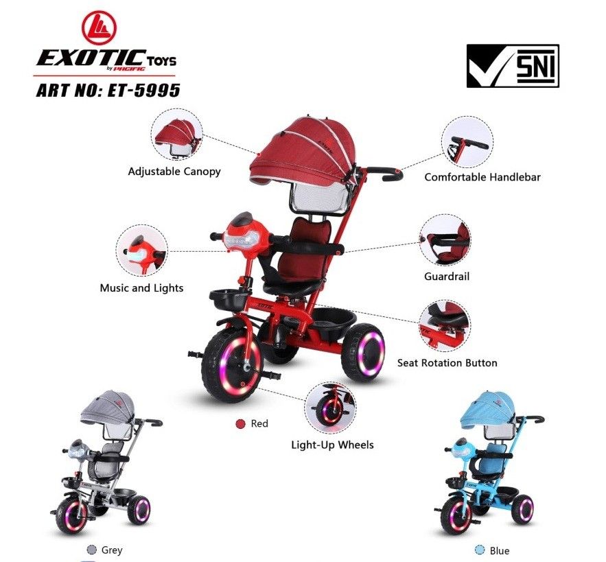 Exotic Sepeda Anak Bayi Balita Roda 3 Tricycle Exotic ET5995 By Pacific Red - 3