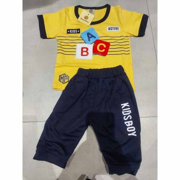 Baju Bayi Anak Laki Laki Tangan Pendek Setelan Kaos Estimasi 1 tahun - 4 tahun ABC Kuning - Size 4 - 1