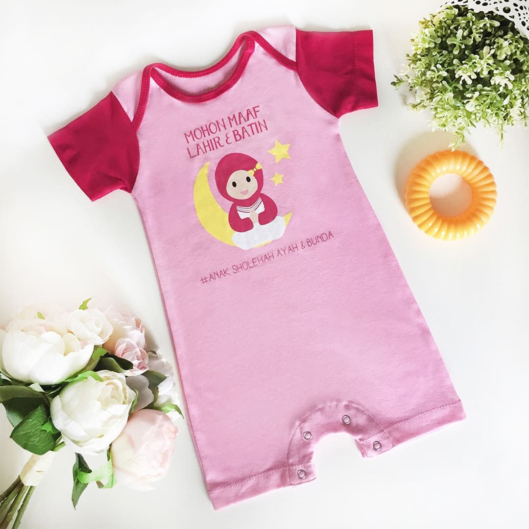 J-Baby Baju Bayi Lebaran Anak Bayi Perempuan Romper Maaf Lahir Batin Pink 3-12 Bln - 1