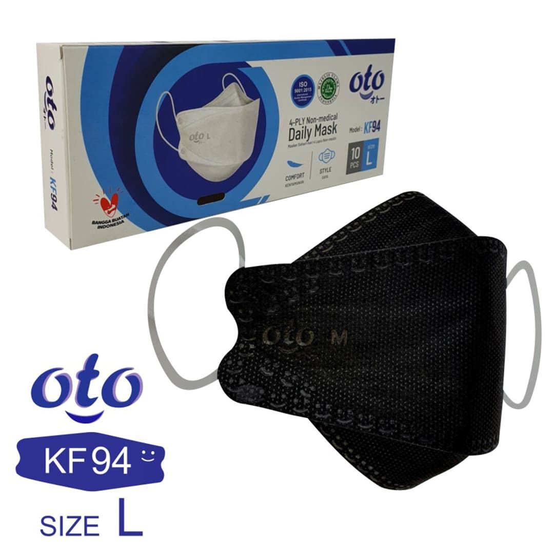 OTO Masker KF94 Face Daily Mask 4 ply 2 pack x 10 pcs ( 20pcs )- HITAM - L - 1