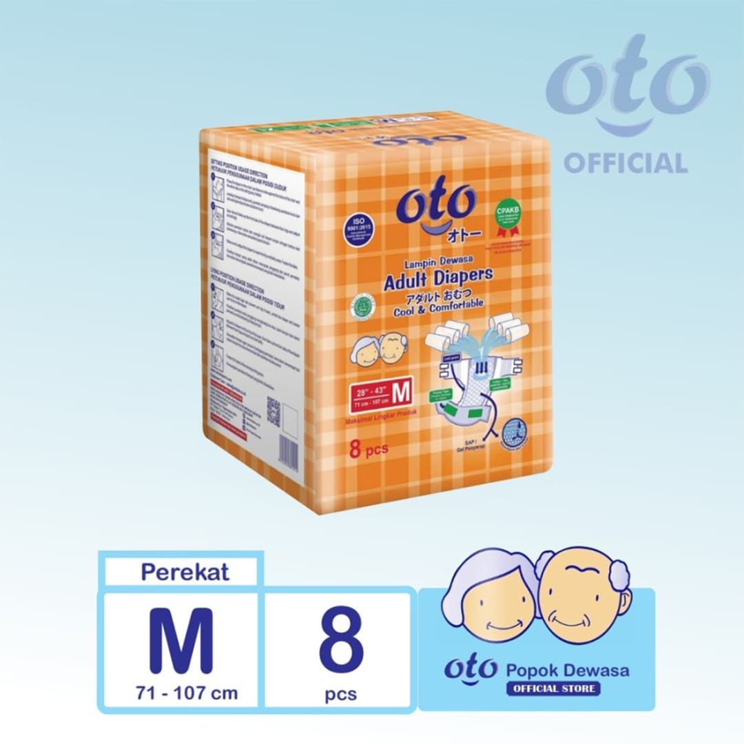OTO Diapers Adult Popok Dewasa model Perekat ukuran M-isi 8 pcs - 1