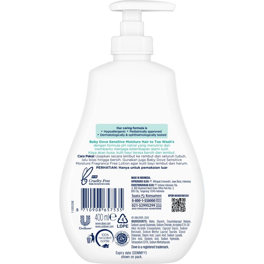 Baby Dove Hair to Toe Wash Sensitive Moisture 400ml - 3
