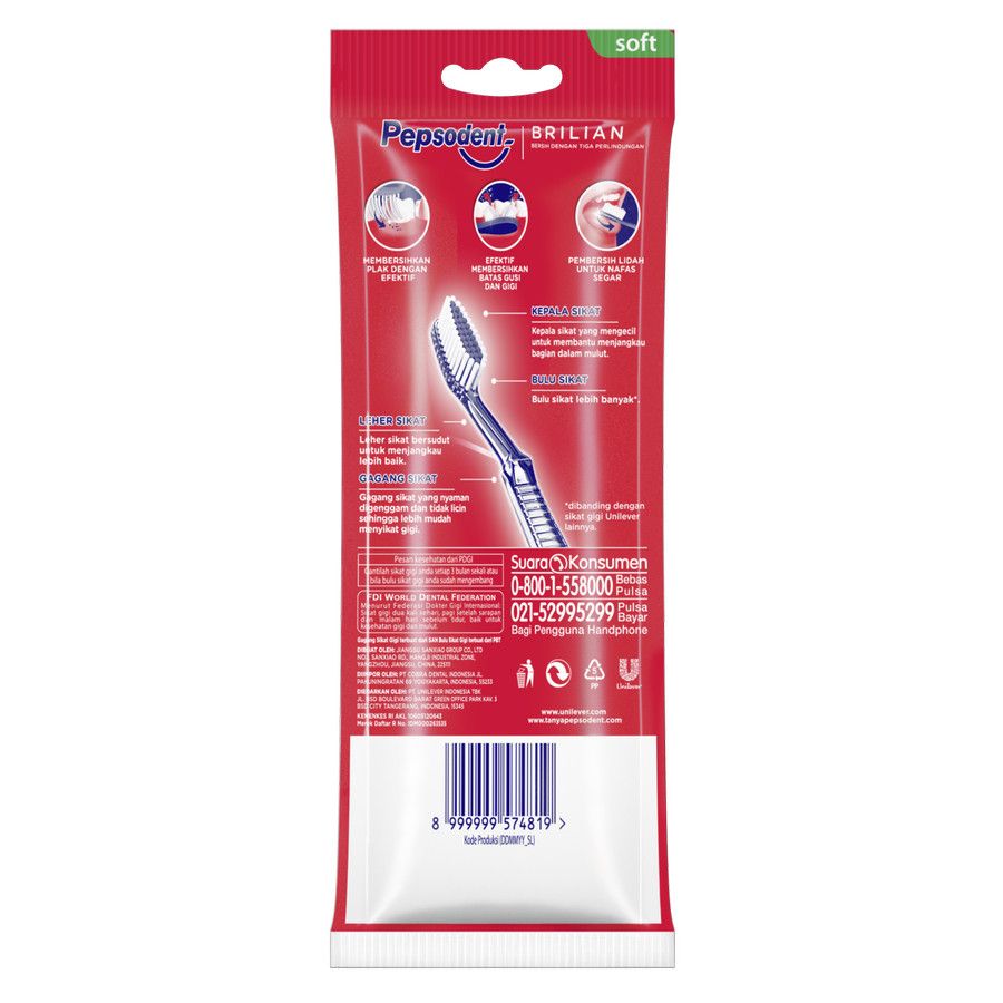 PEPSODENT SIKAT GIGI BRILIAN SIKAT GIGI LEMBUT ISI 3 - 3
