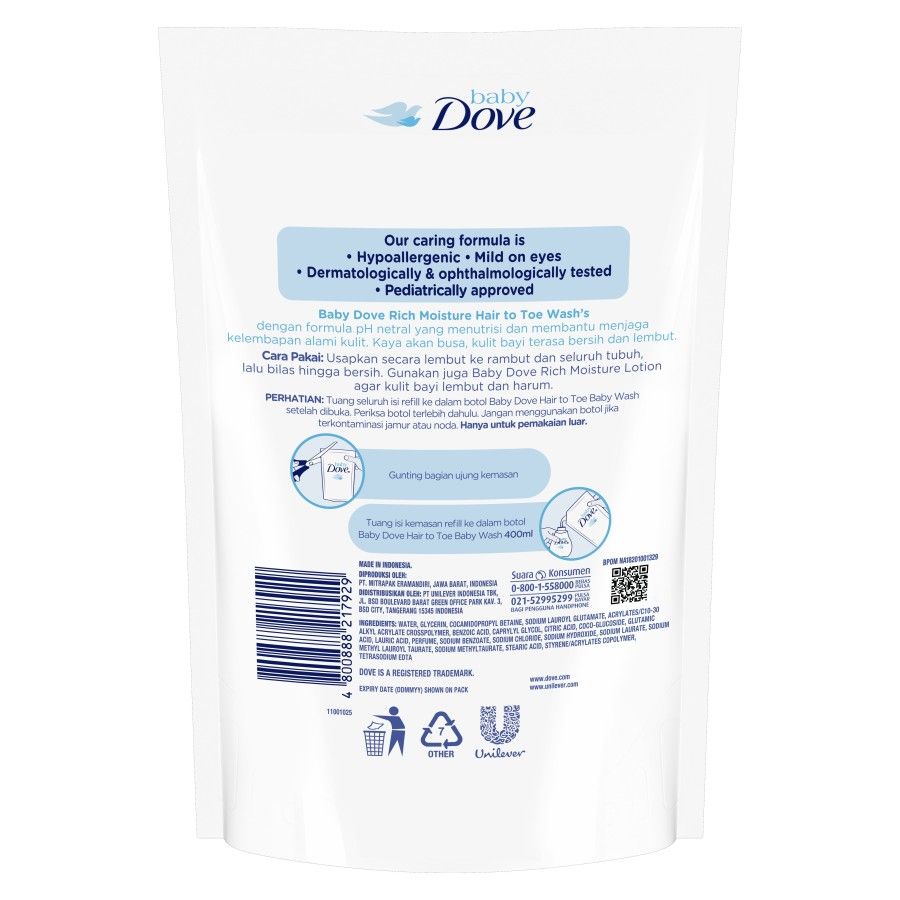 Baby Dove Hair to Toe Wash Rich Moisture Refill 430ml - 3