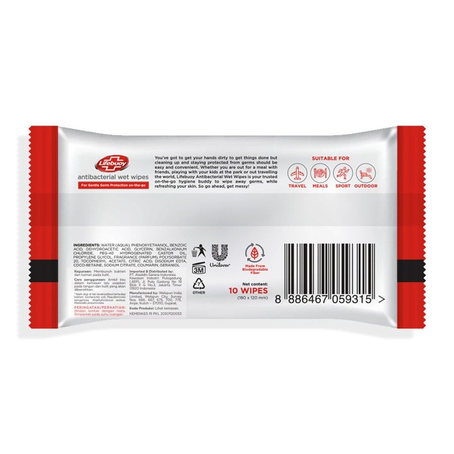 Lifebuoy Wet Wipes Anti Bacterial Tisu Basah Anti Bakteri 10 lembar - 3