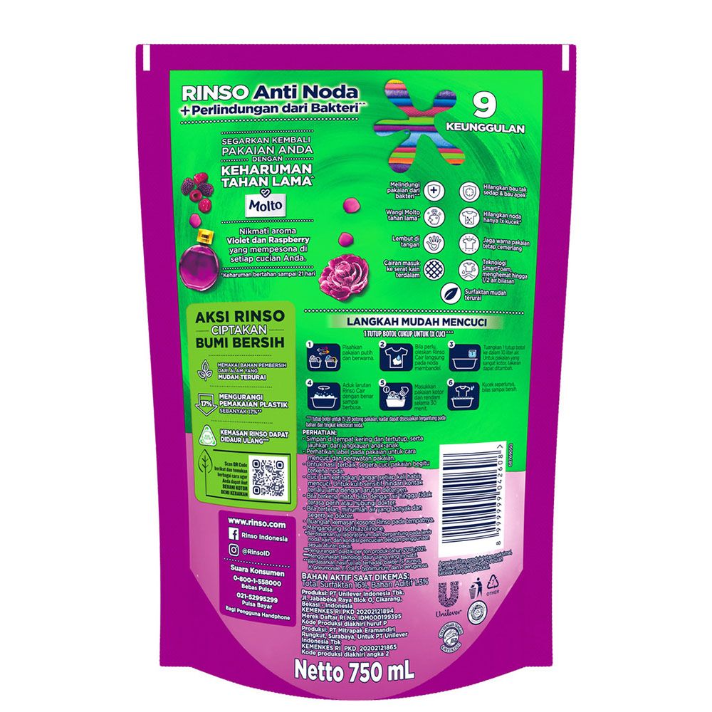 Rinso Molto Detergen Deterjen Bubuk Anti Noda Classic Fresh 750Ml - 3