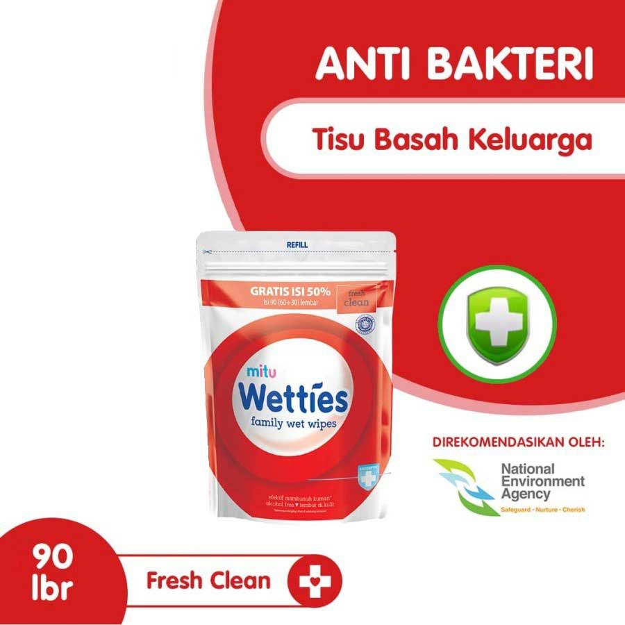 MITU Wetties Tissue Basah Antiseptik Tisu Basah Wet Wipes Refill 90's  - Fresh Clean - 1