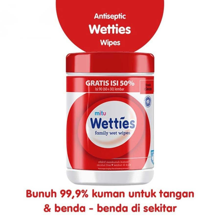 MITU Wetties Tissue Basah Antiseptik Tisu Basah Wet Wipes Refill 90's  - Fresh Clean - 2