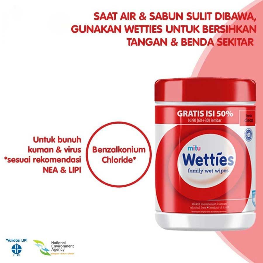 MITU Wetties Tissue Basah Antiseptik Tisu Basah Wet Wipes Refill 90's  - Fresh Clean - 3