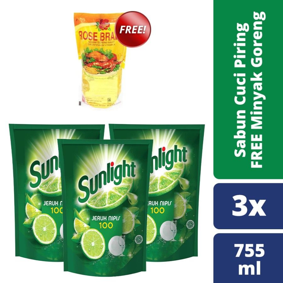 Sunlight Jeruk Nipis Refil 755Ml 3X Free Minyak 1L - 1