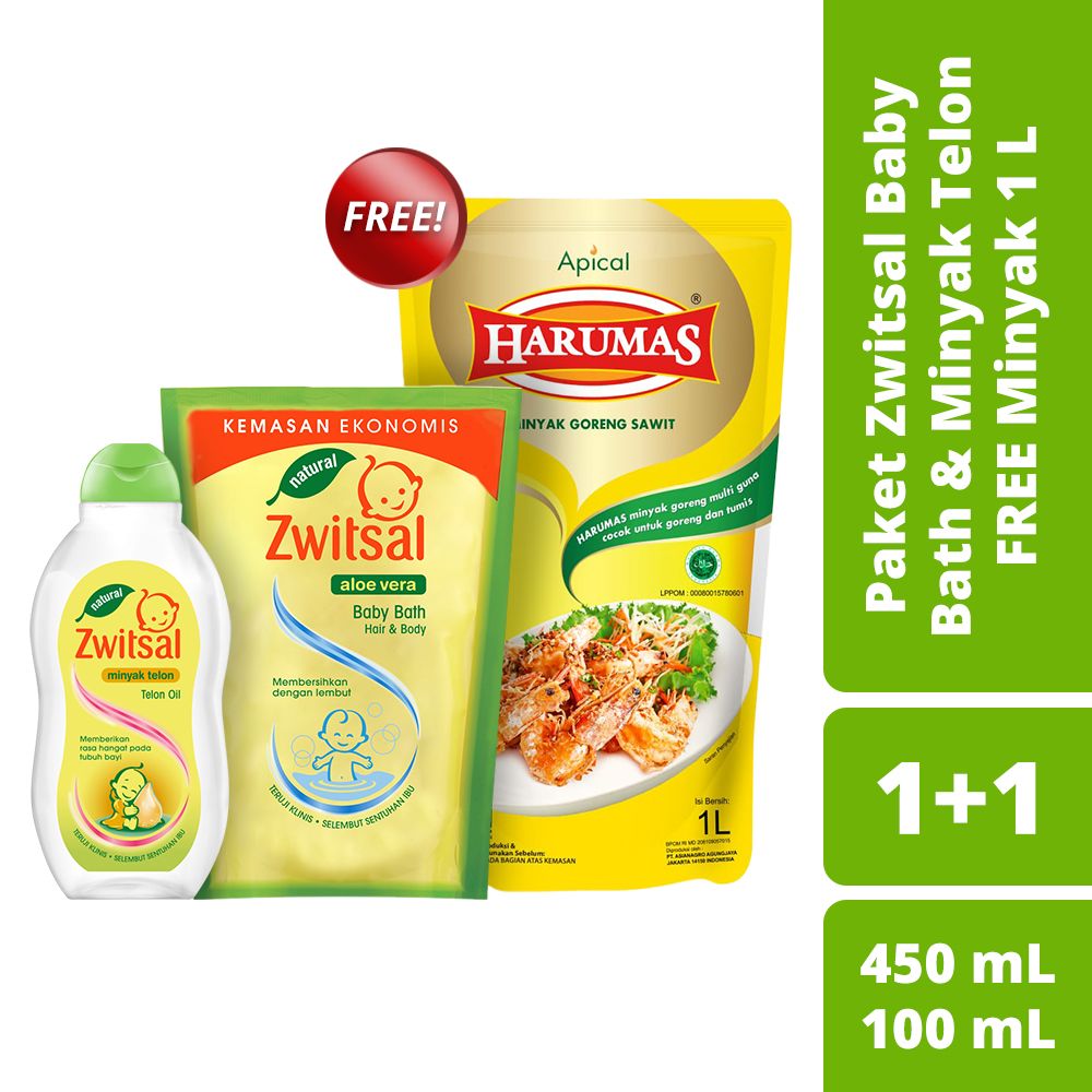Zwitsal Bath & Minyak Telon 100Ml Free Minyak 1L - 1