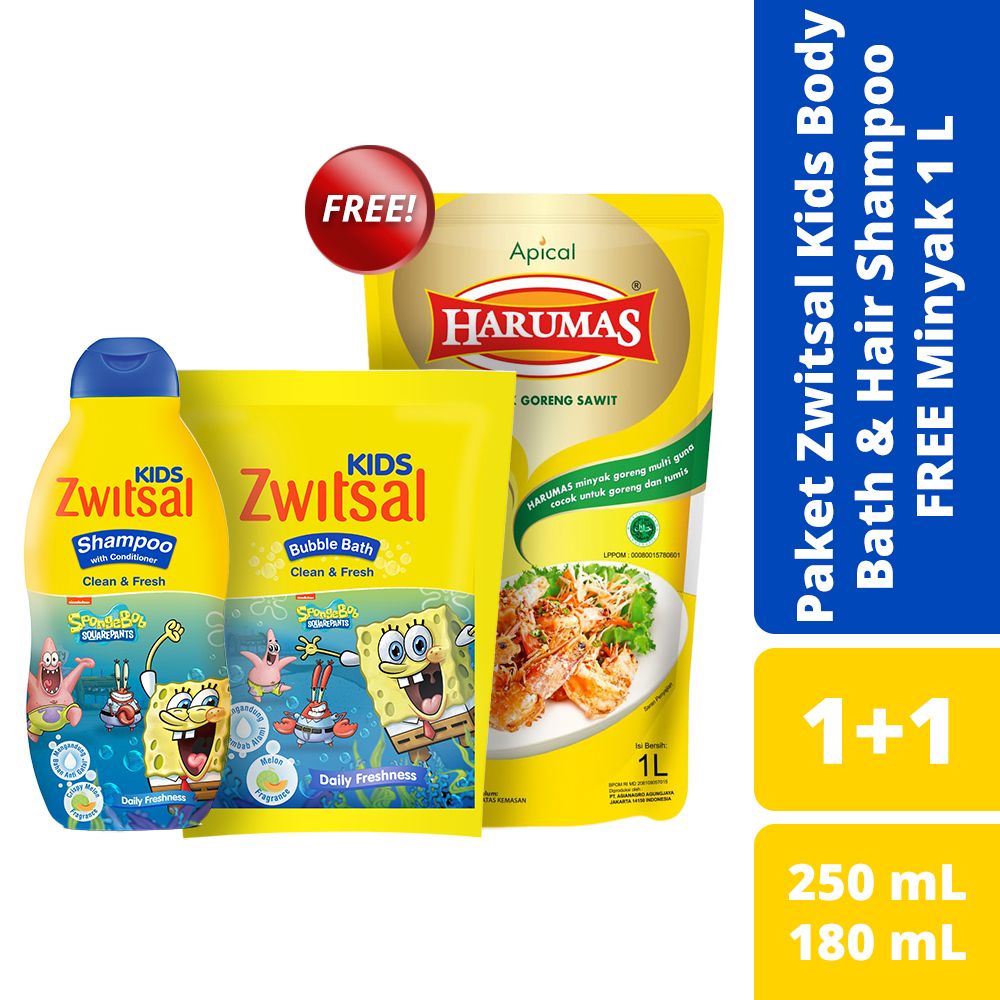 Paket Zwitsal Blue Bath & Shampoo Free Minyak 1L - 1