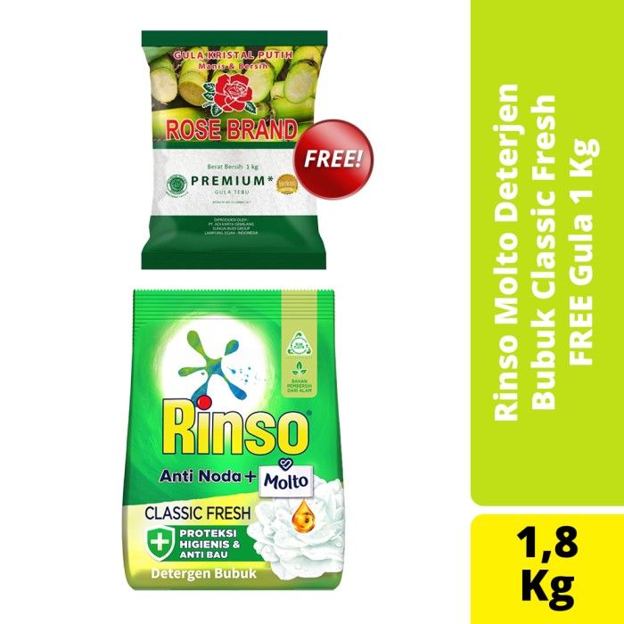 Rinso Molto Classic Fresh 1.8kg Free Gula 1kg - 1
