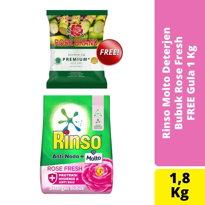 Rinso Molto Anti Noda Rose Fresh 1.8kg + Gula 1kg - 1