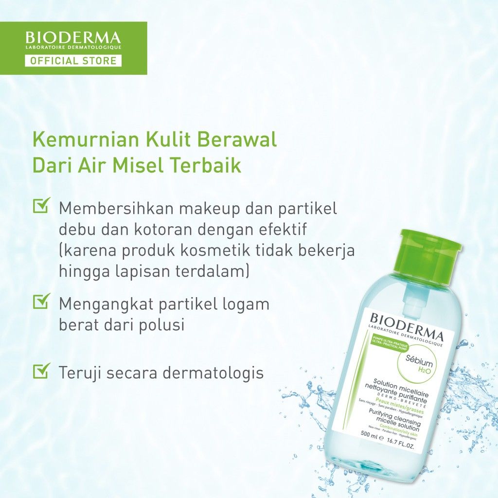 Bioderma Sebium H2O 500 ml Pump - Micellar Water untuk Kulit Kombinasi / Berminyak / Berjerawat - 3