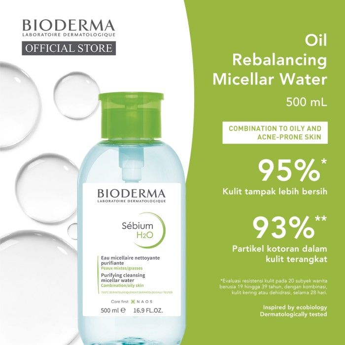 Bioderma Sebium H2O 500 ml Pump - Micellar Water untuk Kulit Kombinasi / Berminyak / Berjerawat - 1