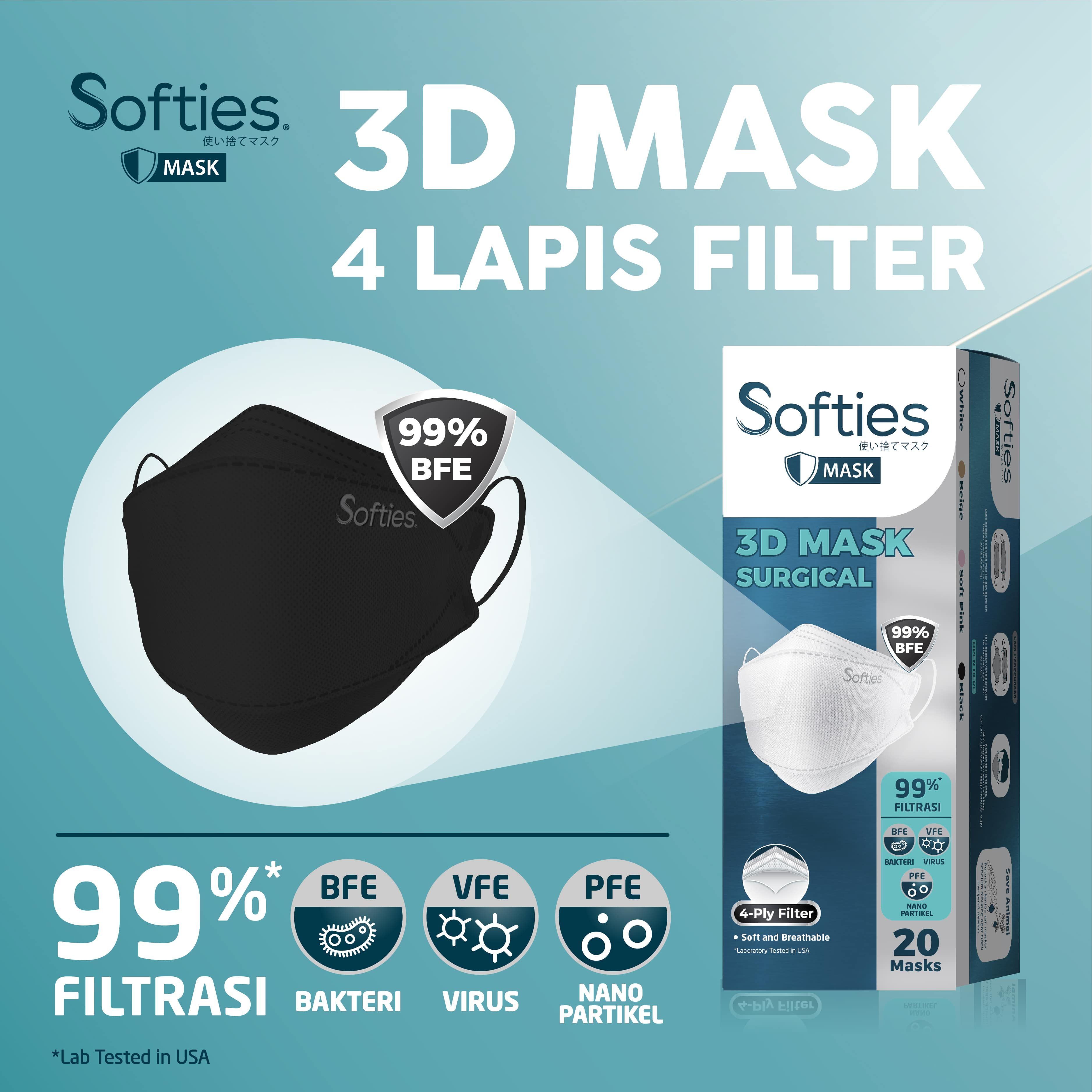 Softies Surgical Mask 3D 20s - Hitam - 1